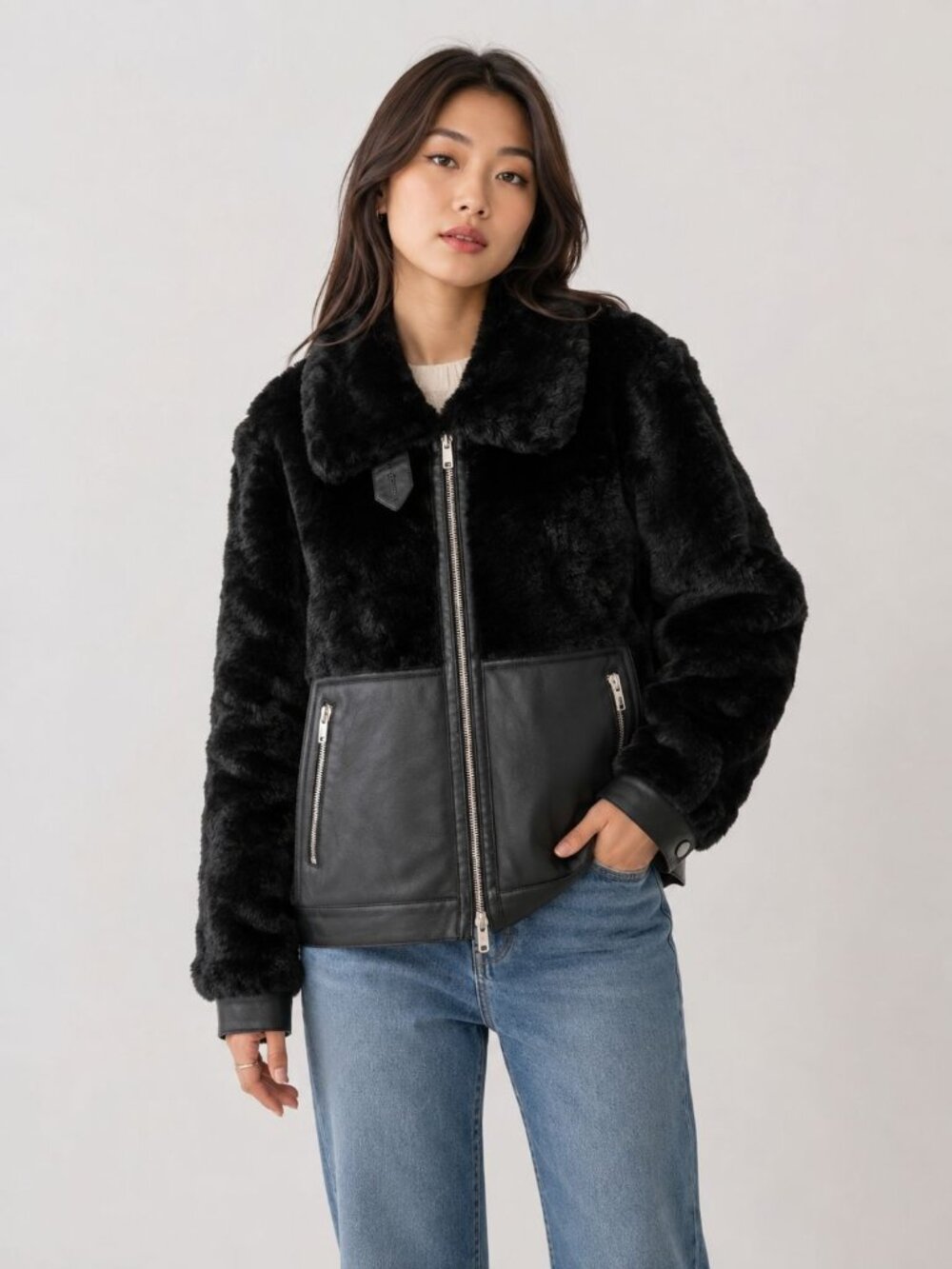 NWT $2500 Drome Full Zip Lamb Leather and Shearling Jacket Black Size Small